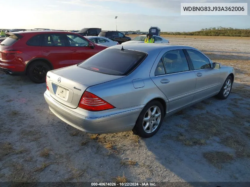 2003 Mercedes-Benz S 430 VIN: WDBNG83J93A362006 Lot: 40674026