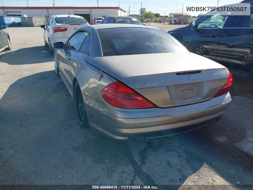 2003 Mercedes-Benz Sl 500 VIN: WDBSK75F63F050507 Lot: 40840415