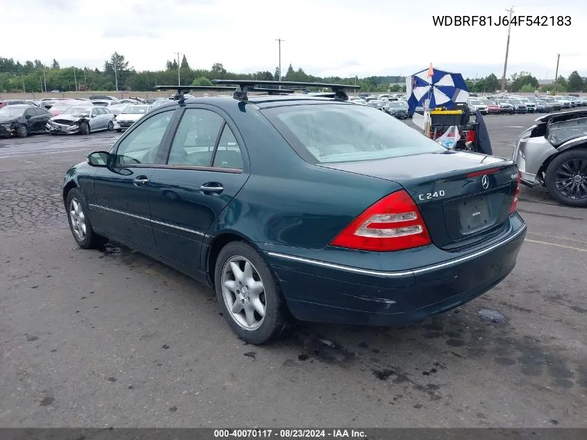 2004 Mercedes-Benz C 240 4Matic VIN: WDBRF81J64F542183 Lot: 40070117