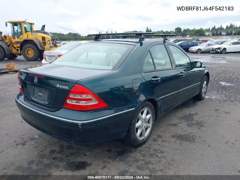 2004 Mercedes-Benz C 240 4Matic VIN: WDBRF81J64F542183 Lot: 40070117