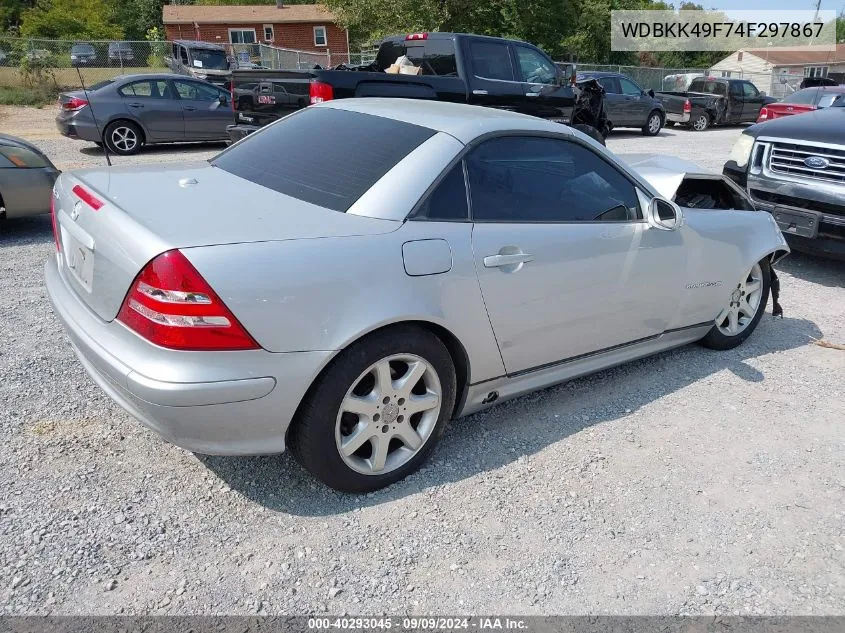 2004 Mercedes-Benz Slk 230 Kompressor VIN: WDBKK49F74F297867 Lot: 40293045