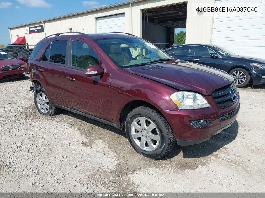 2006 Mercedes-Benz Ml 350 4Matic VIN: 4JGBB86E16A087040 Lot: 40068416