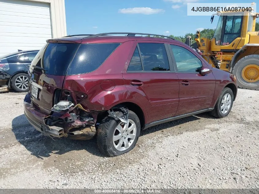 2006 Mercedes-Benz Ml 350 4Matic VIN: 4JGBB86E16A087040 Lot: 40068416