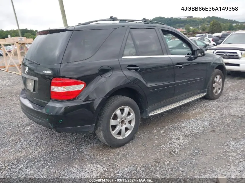 2006 Mercedes-Benz Ml 350 4Matic VIN: 4JGBB86E36A149358 Lot: 40347867