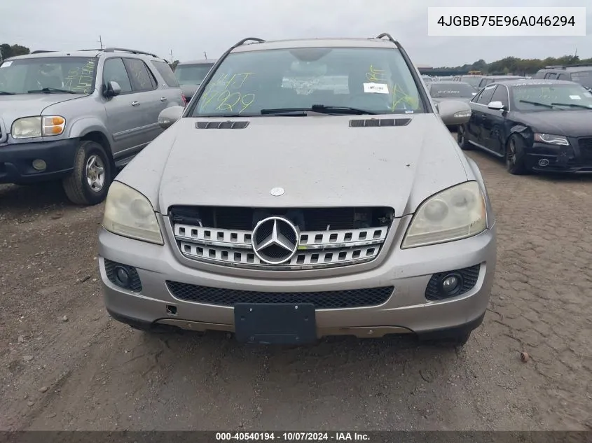 2006 Mercedes-Benz Ml 500 4Matic VIN: 4JGBB75E96A046294 Lot: 40540194