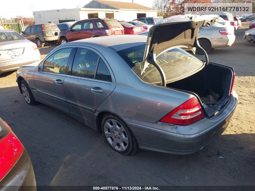 2006 Mercedes-Benz C 280 Luxury 4Matic VIN: WDBRF92H16F778132 Lot: 40577876