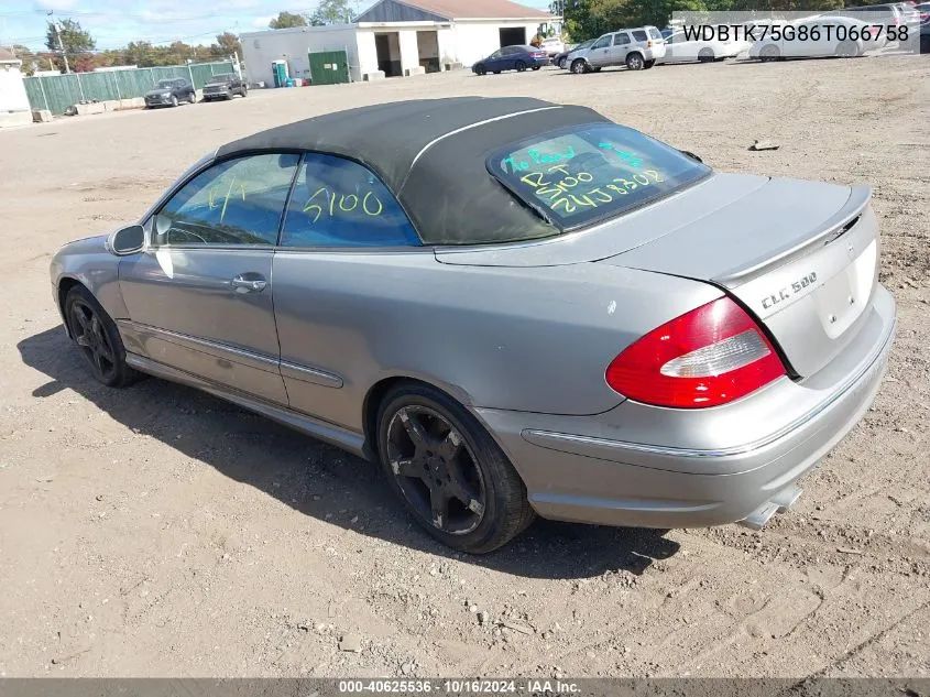 2006 Mercedes-Benz Clk 500 VIN: WDBTK75G86T066758 Lot: 40625536