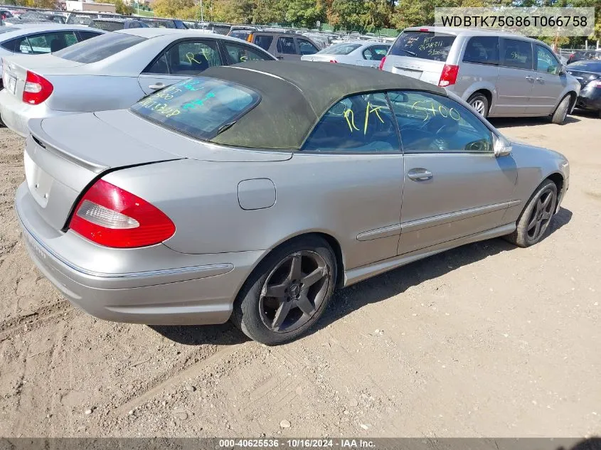 2006 Mercedes-Benz Clk 500 VIN: WDBTK75G86T066758 Lot: 40625536