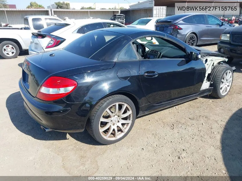 2007 Mercedes-Benz Slk 350 VIN: WDBWK56F27F155765 Lot: 40259029