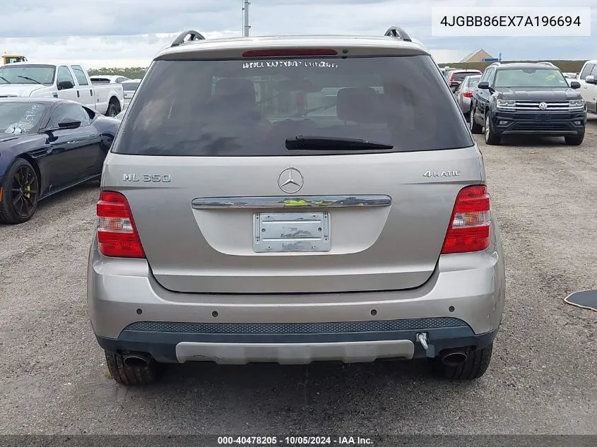 2007 Mercedes-Benz Ml 350 4Matic VIN: 4JGBB86EX7A196694 Lot: 40478205