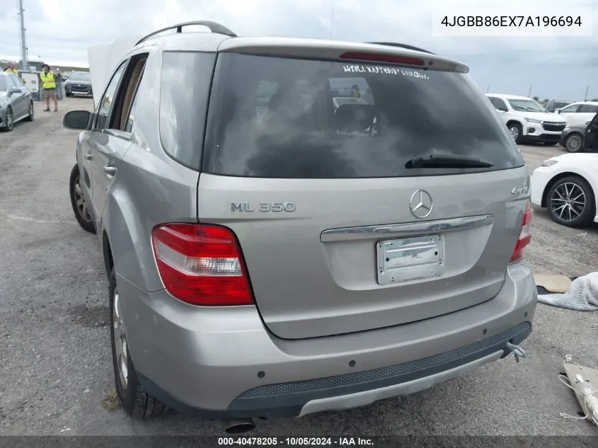 2007 Mercedes-Benz Ml 350 4Matic VIN: 4JGBB86EX7A196694 Lot: 40478205