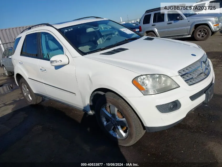 2007 Mercedes-Benz Ml 500 4Matic VIN: 4JGBB75E57A203725 Lot: 40533877