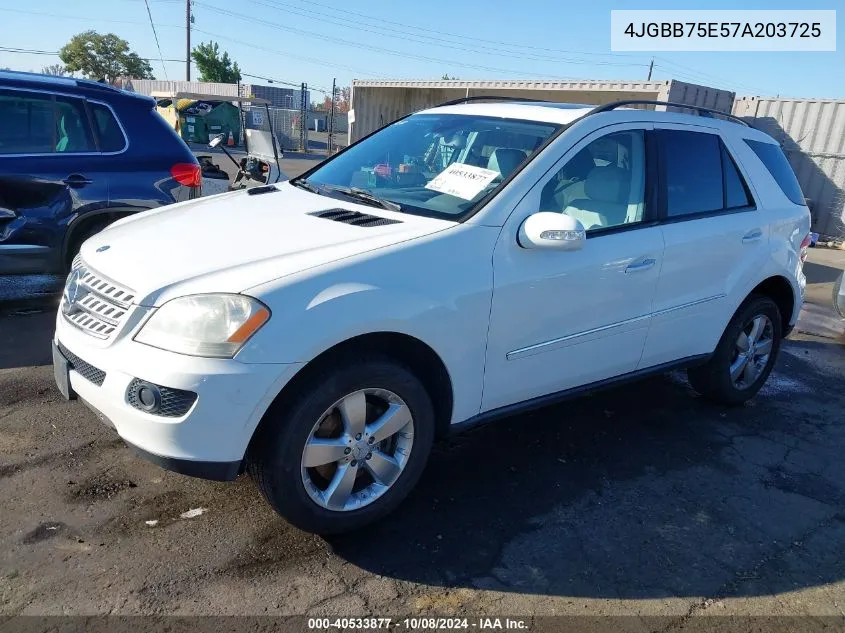 2007 Mercedes-Benz Ml 500 4Matic VIN: 4JGBB75E57A203725 Lot: 40533877