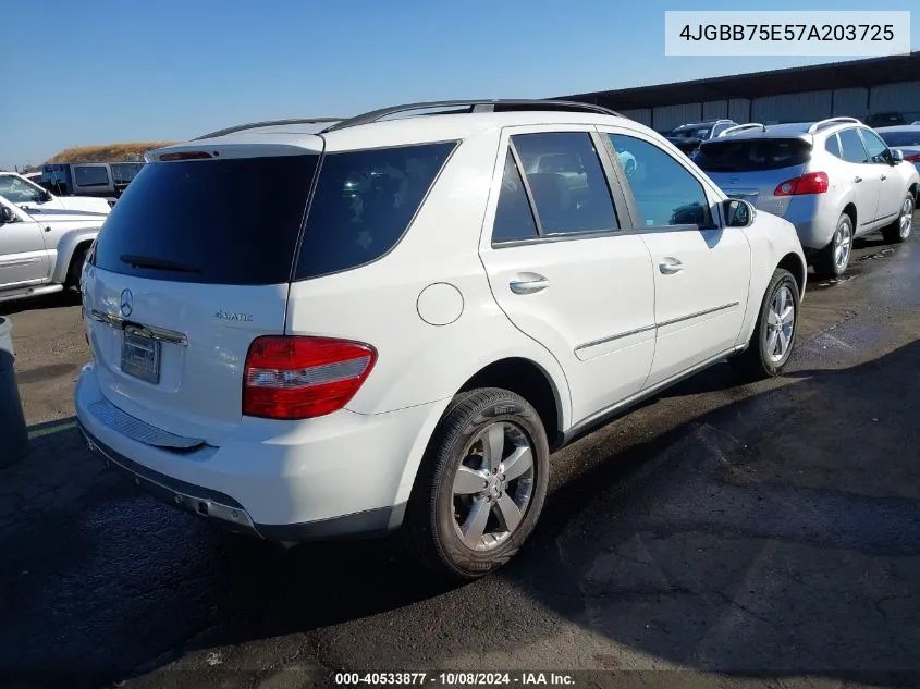 2007 Mercedes-Benz Ml 500 4Matic VIN: 4JGBB75E57A203725 Lot: 40533877