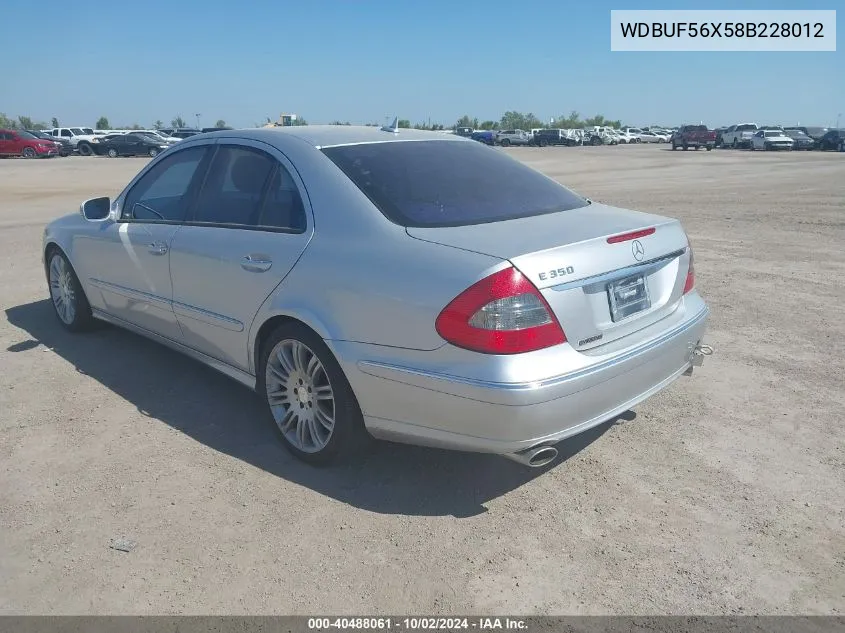 2008 Mercedes-Benz E 350 VIN: WDBUF56X58B228012 Lot: 40488061