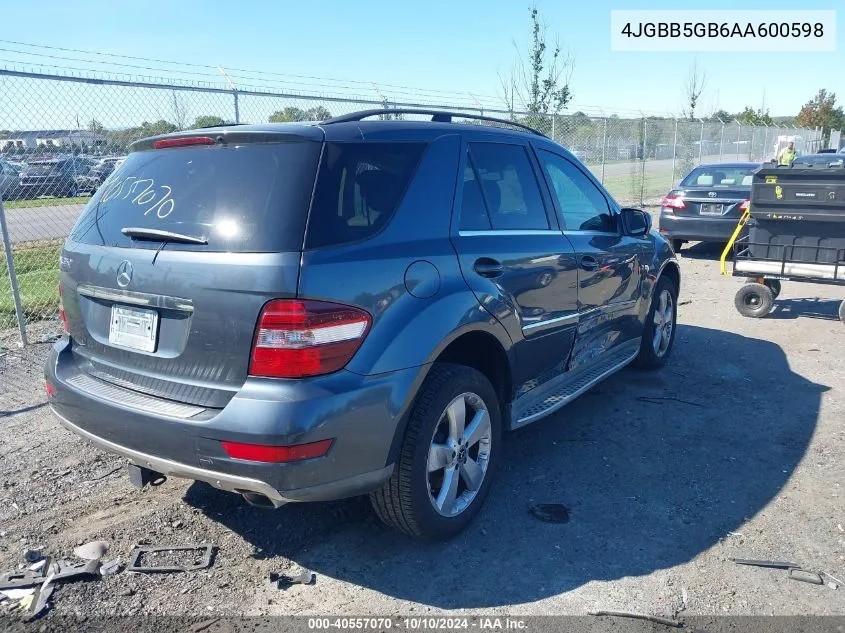 2010 Mercedes-Benz Ml 350 VIN: 4JGBB5GB6AA600598 Lot: 40557070