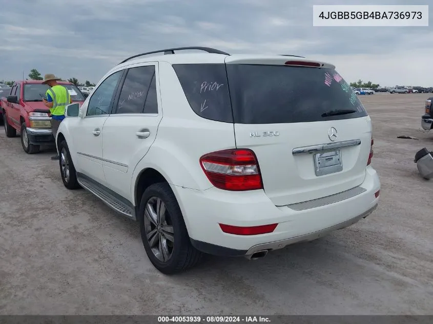 2011 Mercedes-Benz Ml 350 VIN: 4JGBB5GB4BA736973 Lot: 40053939