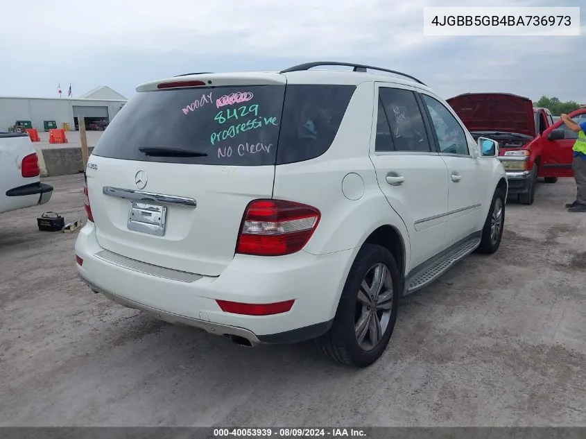 2011 Mercedes-Benz Ml 350 VIN: 4JGBB5GB4BA736973 Lot: 40053939