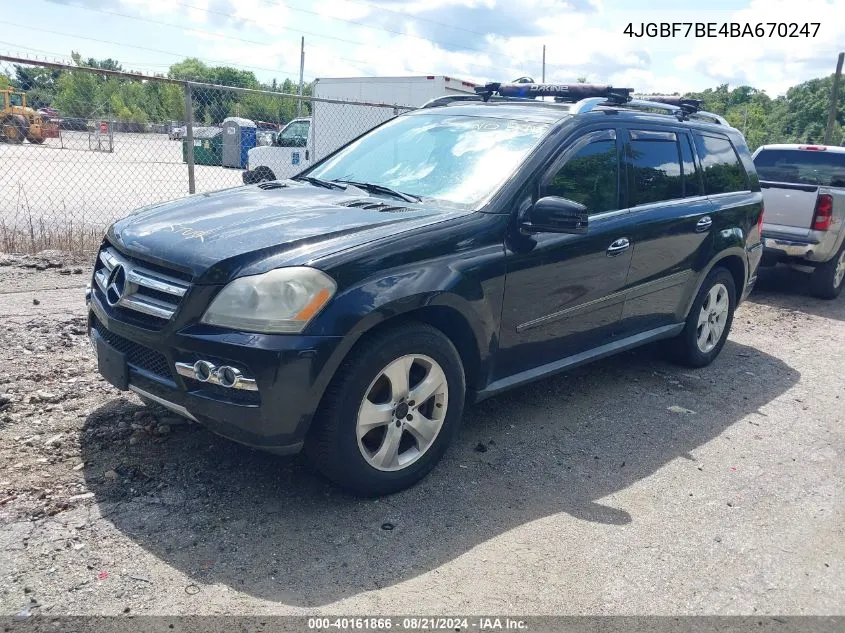 2011 Mercedes-Benz Gl 450 4Matic VIN: 4JGBF7BE4BA670247 Lot: 40161866