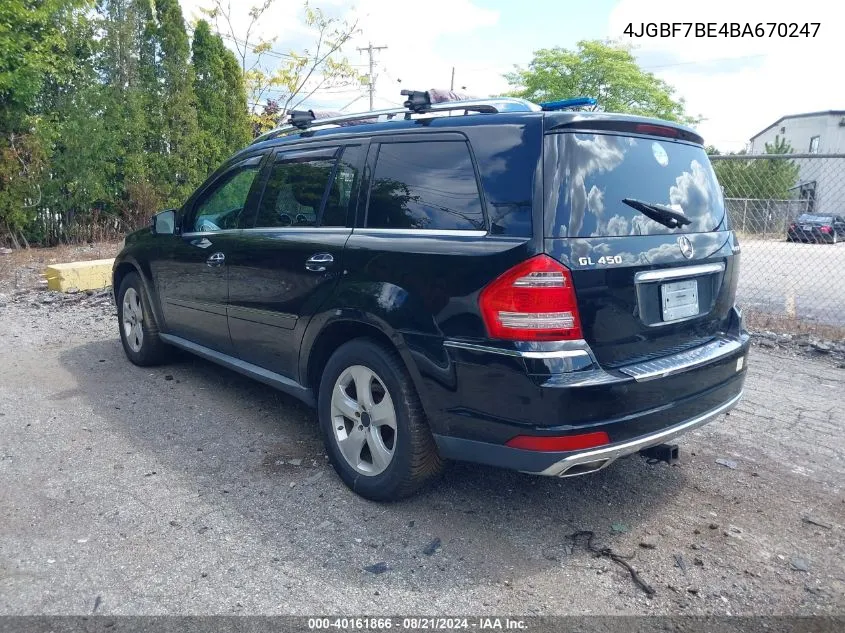 2011 Mercedes-Benz Gl 450 4Matic VIN: 4JGBF7BE4BA670247 Lot: 40161866