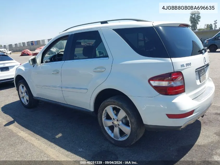 2011 Mercedes-Benz Ml 350 4Matic VIN: 4JGBB8GB0BA696635 Lot: 40251339