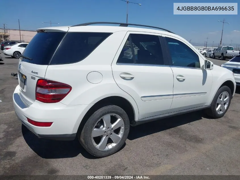 2011 Mercedes-Benz Ml 350 4Matic VIN: 4JGBB8GB0BA696635 Lot: 40251339