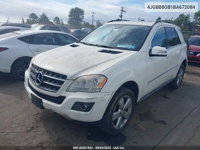 2011 Mercedes-Benz Ml 350 4Matic VIN: 4JGBB8GB1BA672084 Lot: 40261942