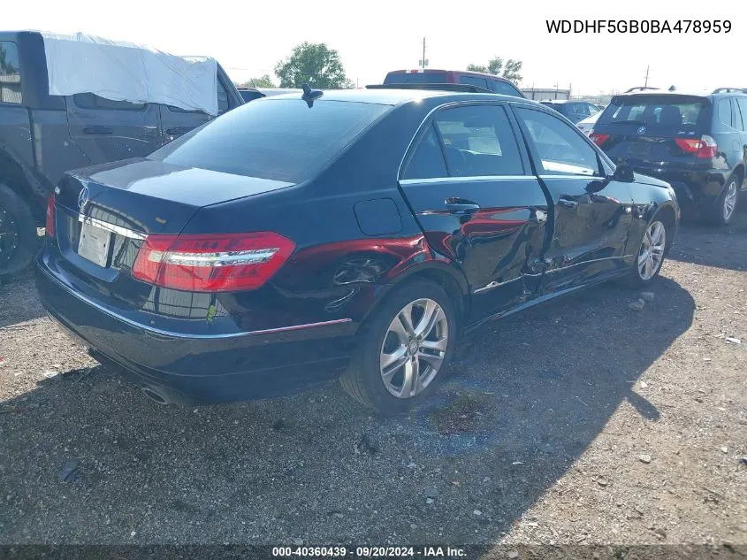 2011 Mercedes-Benz E 350 E 350 Sport VIN: WDDHF5GB0BA478959 Lot: 40360439