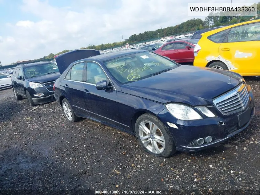 2011 Mercedes-Benz E 350 4Matic VIN: WDDHF8HB0BA433360 Lot: 40513009