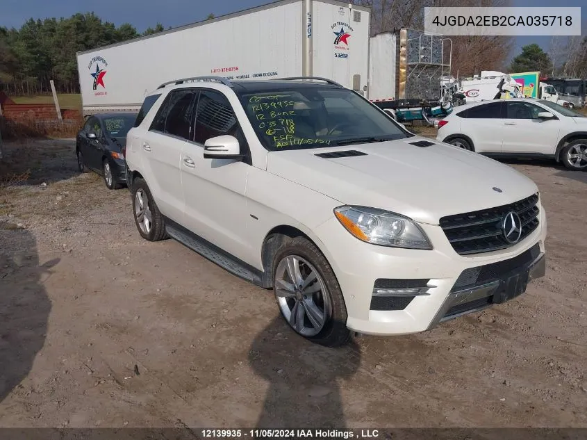 2012 Mercedes-Benz Ml-Class VIN: 4JGDA2EB2CA035718 Lot: 12139935