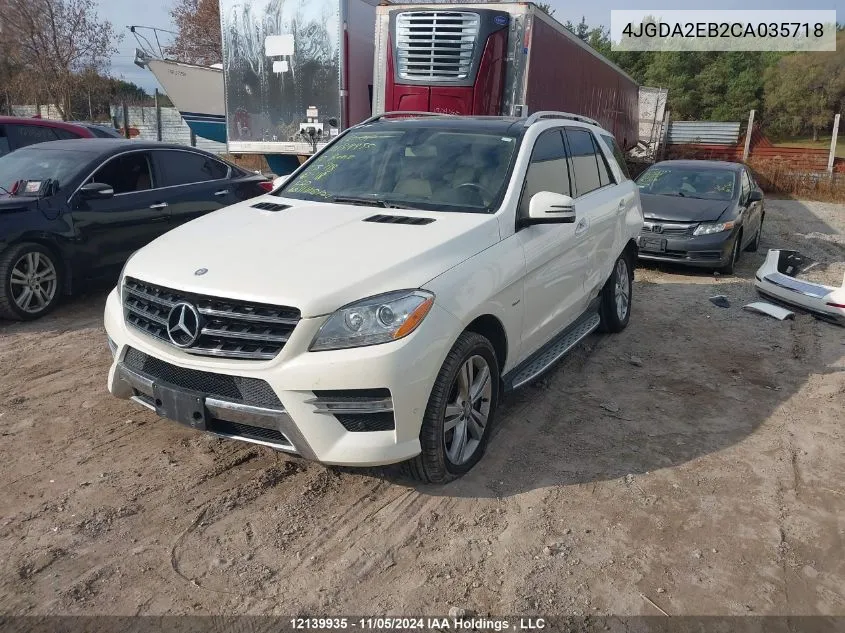 2012 Mercedes-Benz Ml-Class VIN: 4JGDA2EB2CA035718 Lot: 12139935