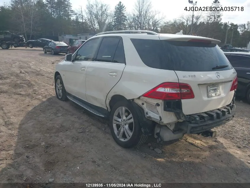 2012 Mercedes-Benz Ml-Class VIN: 4JGDA2EB2CA035718 Lot: 12139935