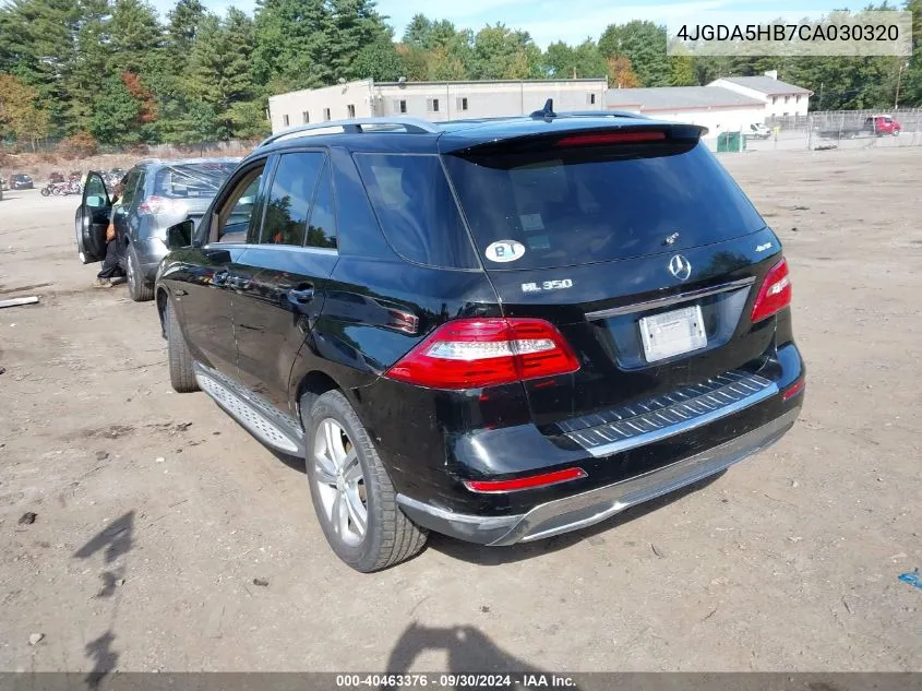 2012 Mercedes-Benz Ml 350 4Matic VIN: 4JGDA5HB7CA030320 Lot: 40463376