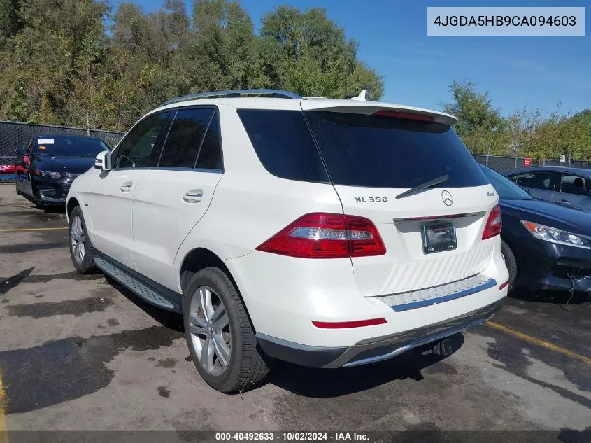 2012 Mercedes-Benz Ml 350 4Matic VIN: 4JGDA5HB9CA094603 Lot: 40492633