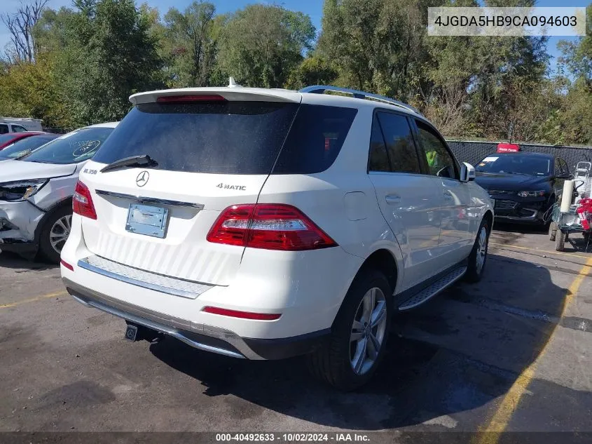 2012 Mercedes-Benz Ml 350 4Matic VIN: 4JGDA5HB9CA094603 Lot: 40492633