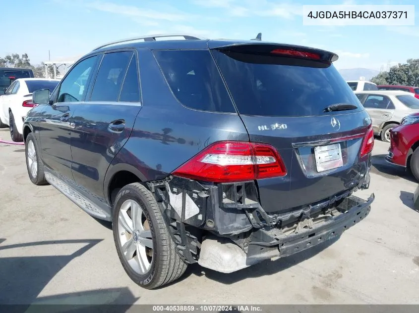 2012 Mercedes-Benz Ml 350 4Matic VIN: 4JGDA5HB4CA037371 Lot: 40538859