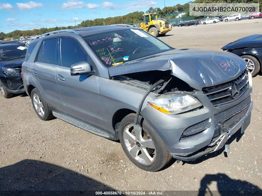 2012 Mercedes-Benz Ml 350 4Matic VIN: 4JGDA5HB2CA070028 Lot: 40558670