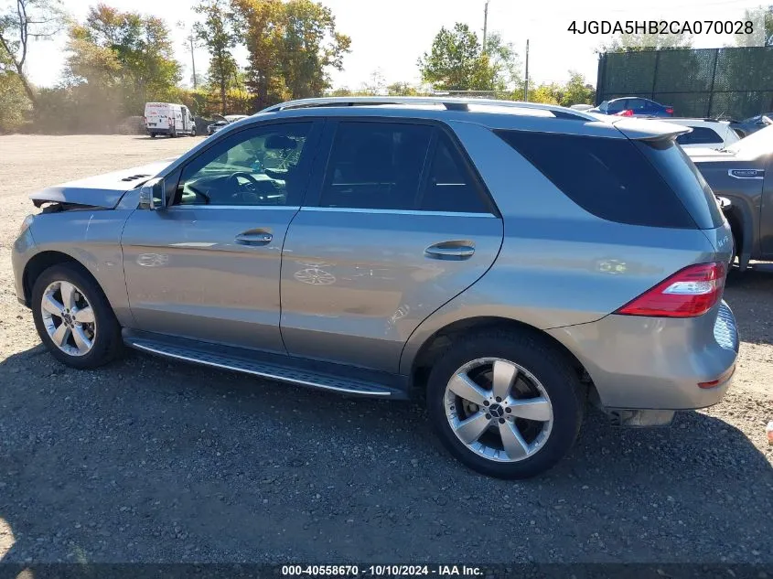 2012 Mercedes-Benz Ml 350 4Matic VIN: 4JGDA5HB2CA070028 Lot: 40558670