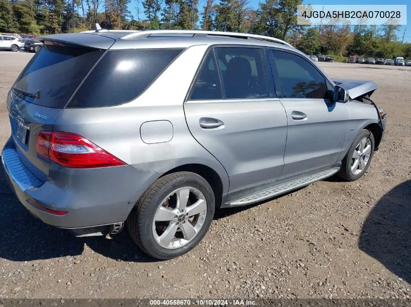 2012 Mercedes-Benz Ml 350 4Matic VIN: 4JGDA5HB2CA070028 Lot: 40558670