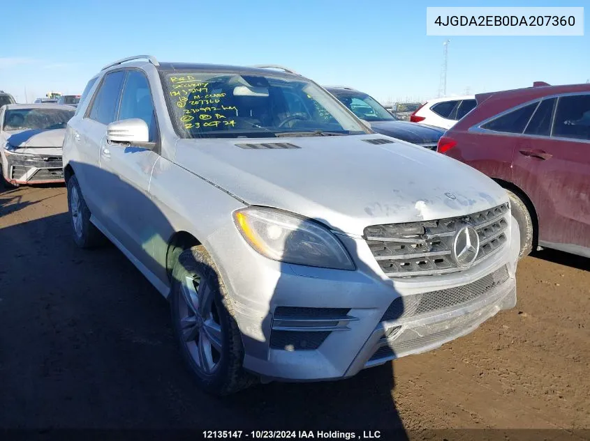 2013 Mercedes-Benz Ml-Class VIN: 4JGDA2EB0DA207360 Lot: 12135147