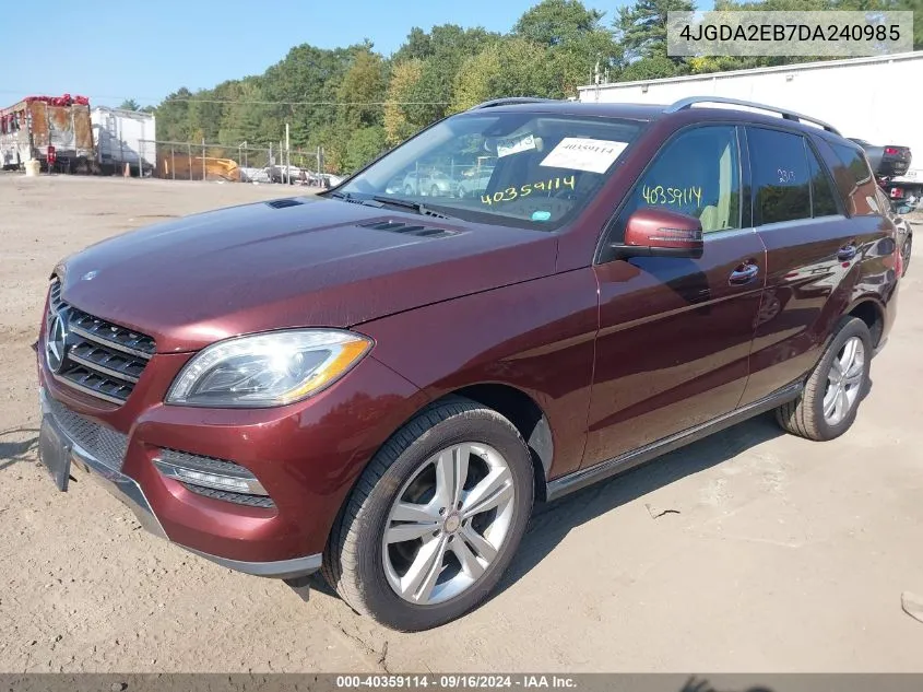 2013 Mercedes-Benz Ml 350 Bluetec 4Matic VIN: 4JGDA2EB7DA240985 Lot: 40359114