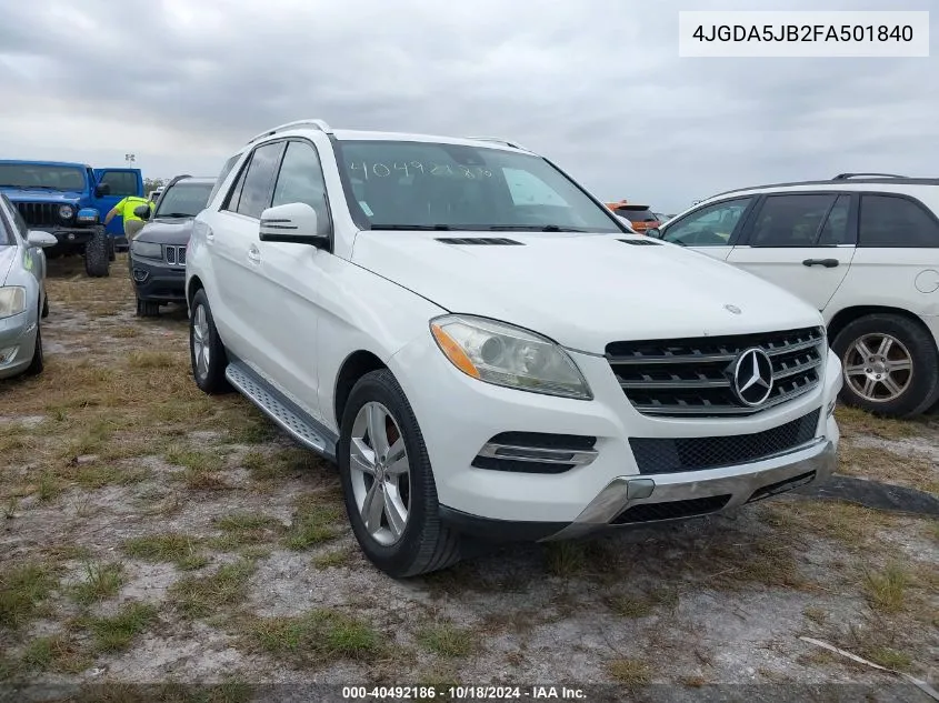 2015 Mercedes-Benz Ml 350 VIN: 4JGDA5JB2FA501840 Lot: 40492186