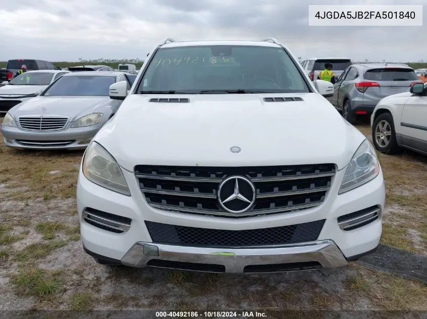 2015 Mercedes-Benz Ml 350 VIN: 4JGDA5JB2FA501840 Lot: 40492186