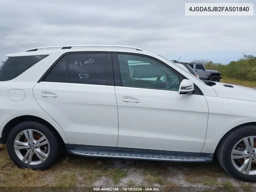 2015 Mercedes-Benz Ml 350 VIN: 4JGDA5JB2FA501840 Lot: 40492186