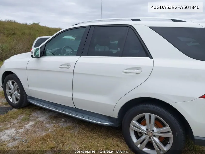 2015 Mercedes-Benz Ml 350 VIN: 4JGDA5JB2FA501840 Lot: 40492186