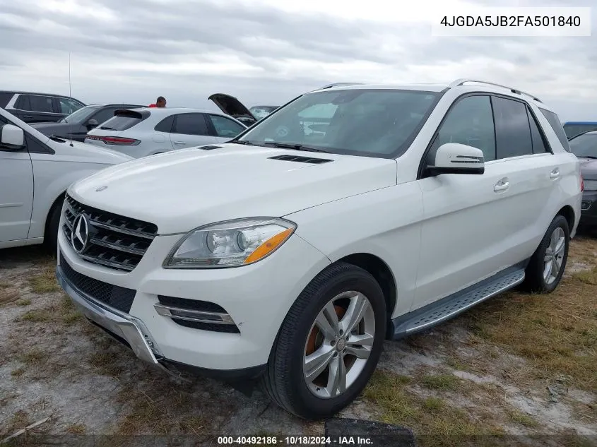 2015 Mercedes-Benz Ml 350 VIN: 4JGDA5JB2FA501840 Lot: 40492186