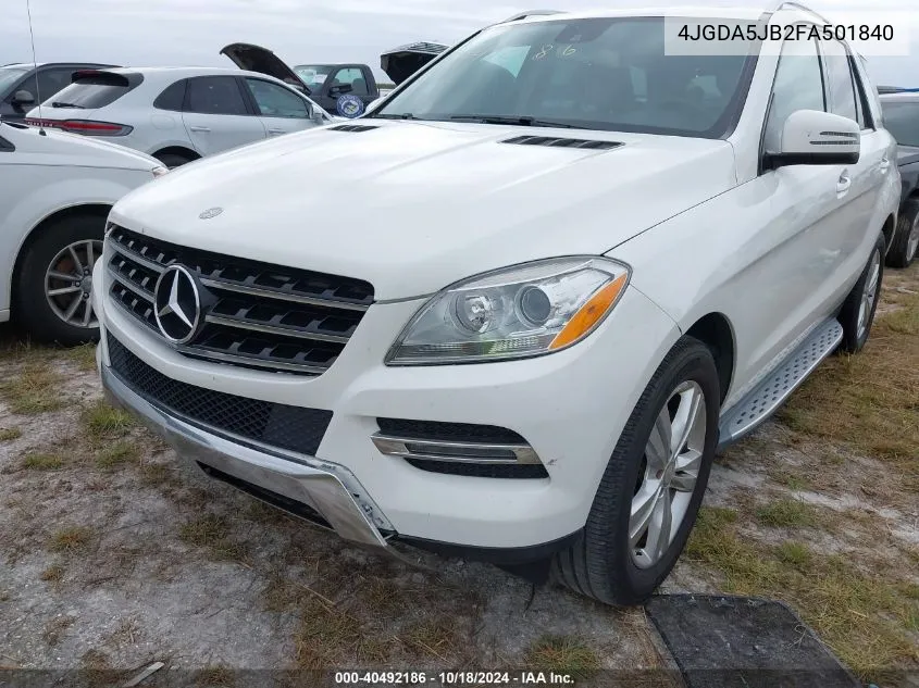 2015 Mercedes-Benz Ml 350 VIN: 4JGDA5JB2FA501840 Lot: 40492186