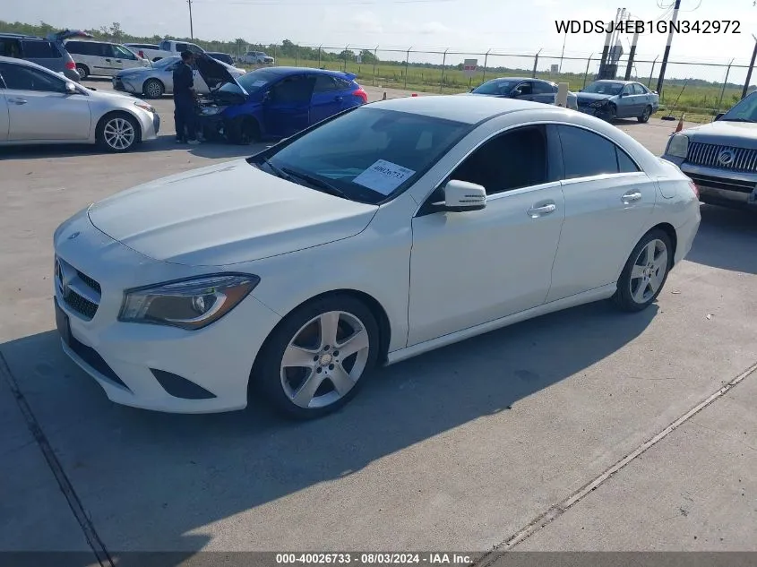 2016 Mercedes-Benz Cla 250 VIN: WDDSJ4EB1GN342972 Lot: 40026733