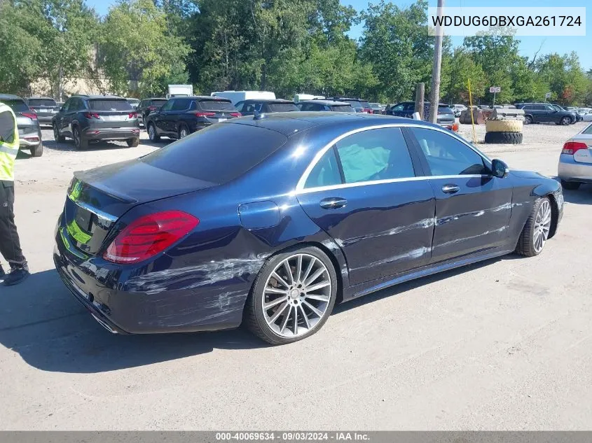 2016 Mercedes-Benz S 550 Plug-In Hybrid VIN: WDDUG6DBXGA261724 Lot: 40069634