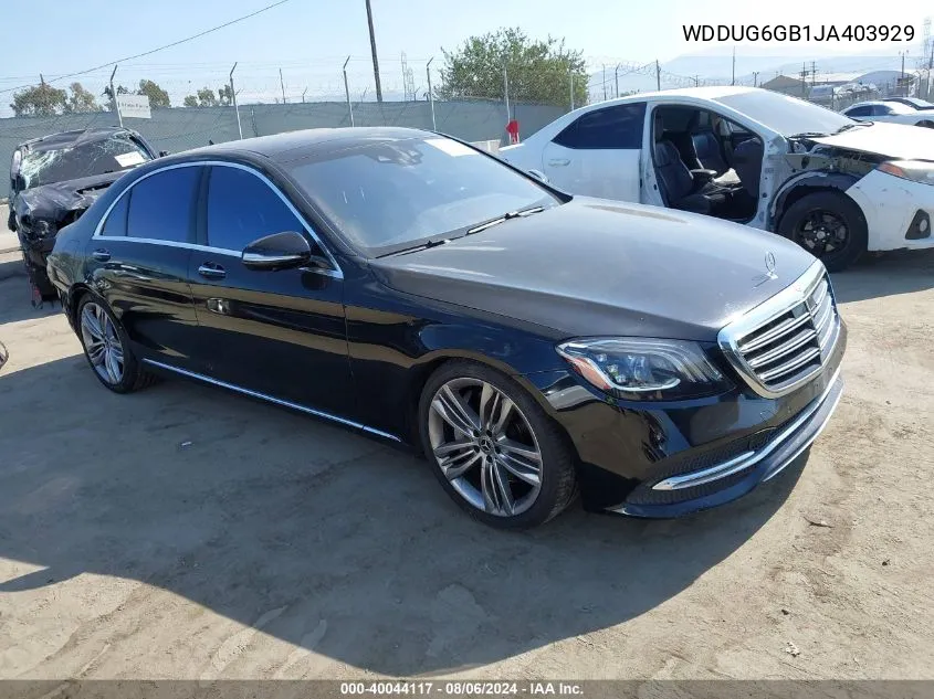 2018 Mercedes-Benz S 450 4Matic VIN: WDDUG6GB1JA403929 Lot: 40044117